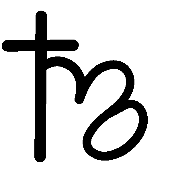 A magic symbol with a cross and a curling loop coming out of it.